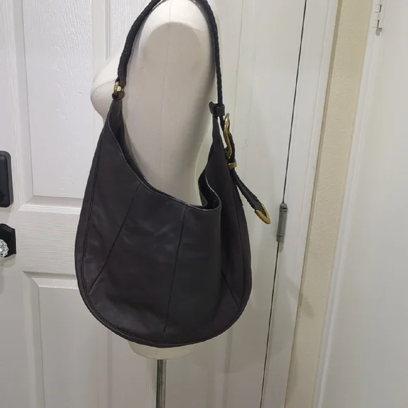 NWOT.  Gorgeous Frye Leather Dark Charcoal/Brown Leather Hobo Bag. - Picture 7 of 7